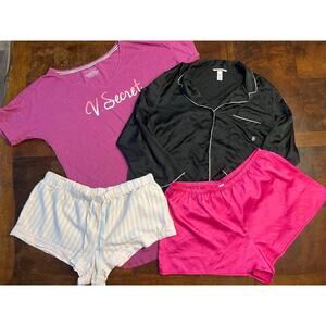 Victoria’s Secret PINK Sleepwear PJ Lot of 4 L/XL 2 Shorts Shirt Dress Silky Top